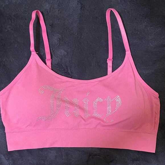 NEW Juicy Couture Active Pink Bra with Rhinestone Logo - Picture 2 of 4